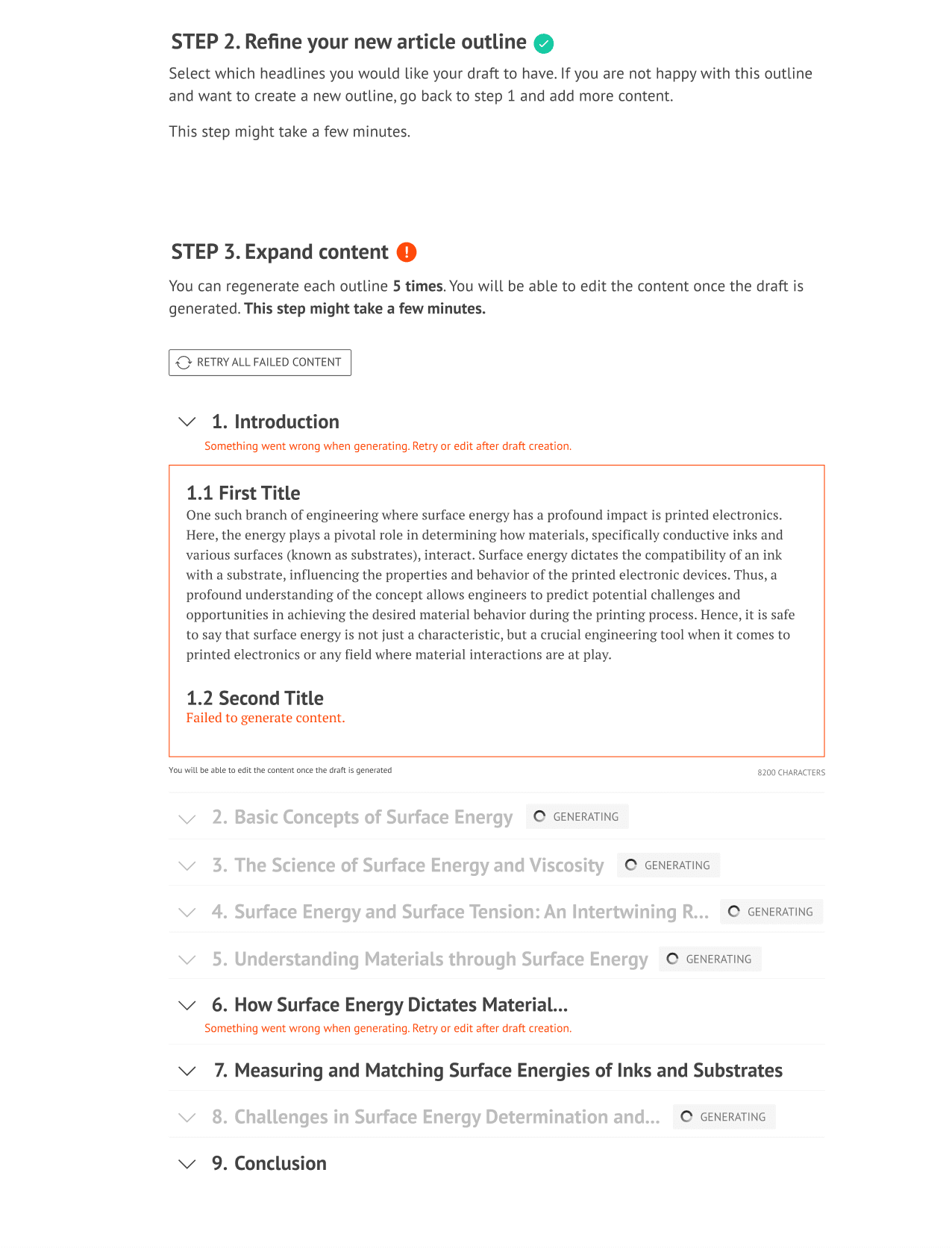 Error state when the model returns low-quality or broken output